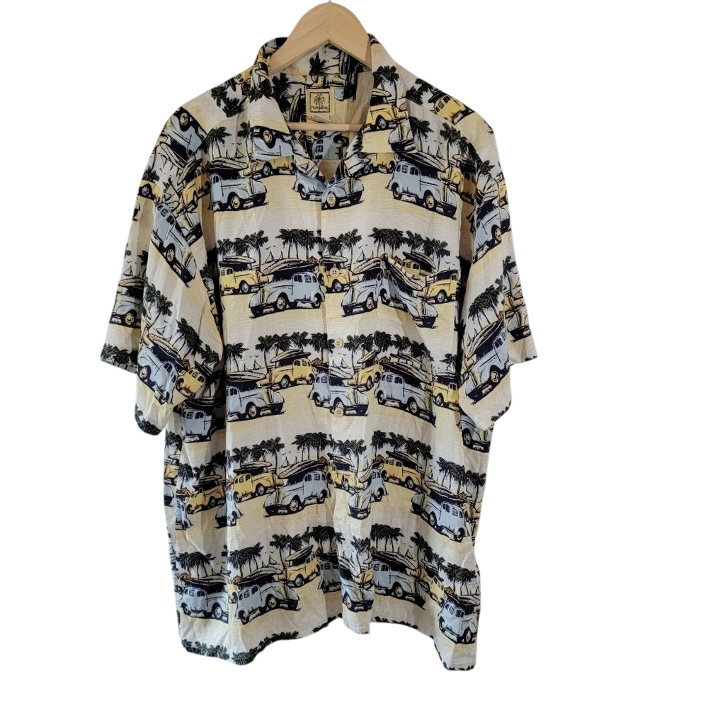 VTG Morro Bay Mens Graphic  Print Hawaiian Shirt Sz XL Car Tropical Cottagecore